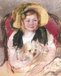 Sara mit ihrem Hund in einem Sessel, 1901